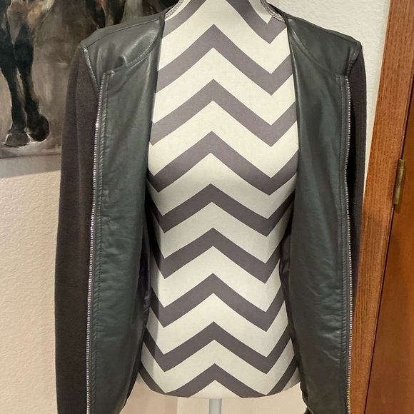 Faux leather and knit zip front jacket - Picture 2 of 7